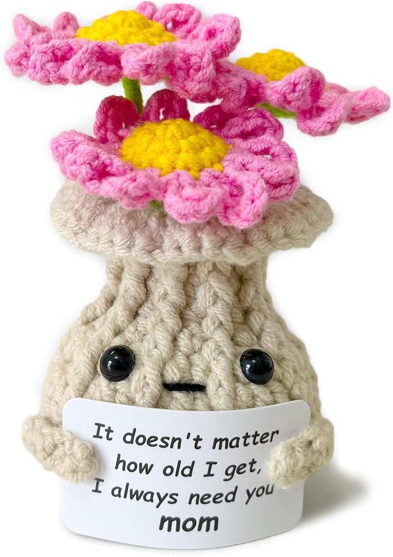 RFUYIR Gifts for Mom Positive Crochet Daisy with Message Card - I Always Need You - Handmade Knitted Plant Decor, Inspirational Gift for Women, Christmas Thanksgiving Birthday Presents for Mom - Image 1